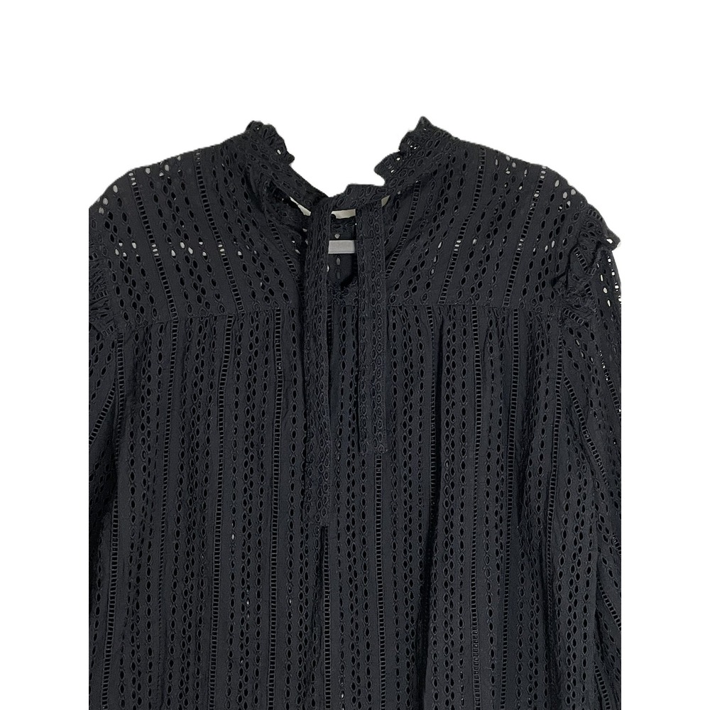 Madewell Large Black Eyelet Lace Ruffle Tie Neck Victorian Prairie Blouse - Picture 9 of 15